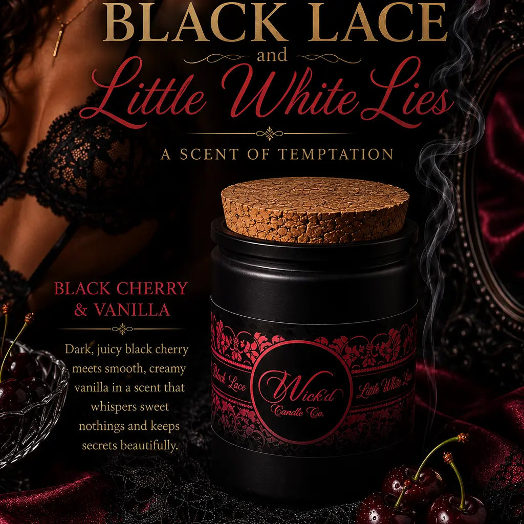 Black Lace & Little White Lies (black cherry vanilla candle) Wiick'd Candle Company