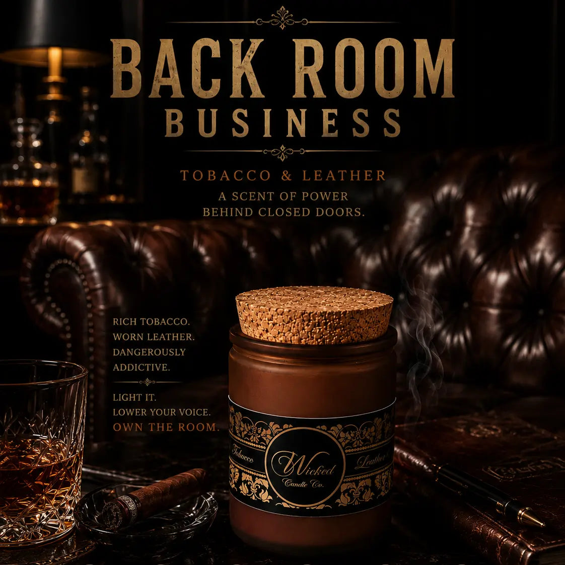 Back Room Business - tobacco leather candle